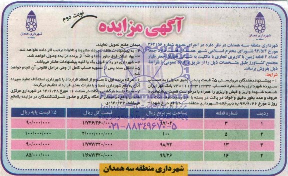 مزایده,چهارقطعه زمین تجاری