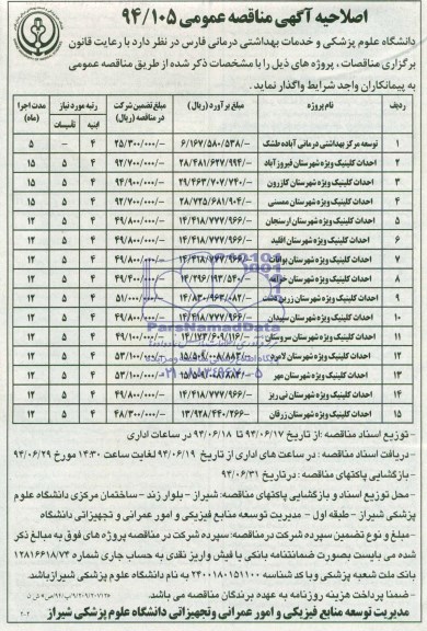 اصلاحیه , مناقصه توسعه مرکز بهداشتی درمانی