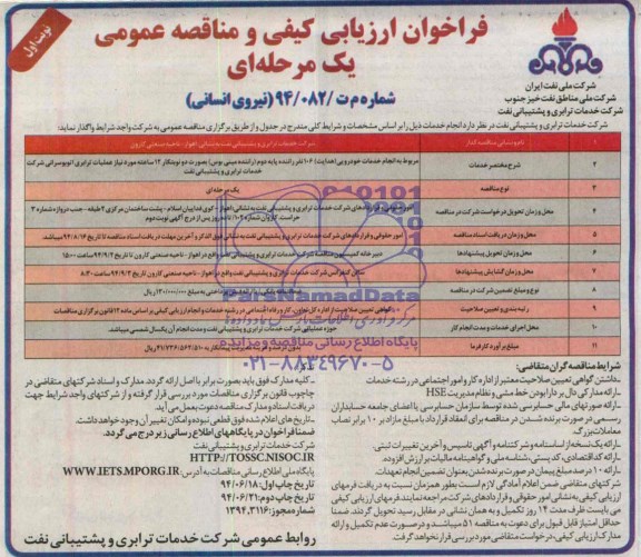 فراخوان مناقصه عمومی, مناقصه نیروی انسانی 