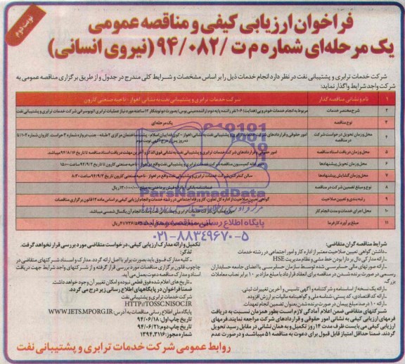 فراخوان مناقصه عمومی, مناقصه نیروی انسانی 