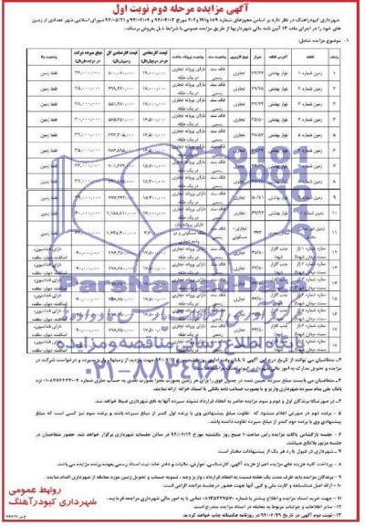 مزایده,تعدادی از زمینهای خود