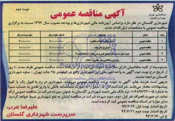 مناقصه , مناقصه خرید و پخش آسفالت مکانیزه