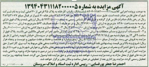 مزایده,ششدانگ یکباب کارخانه