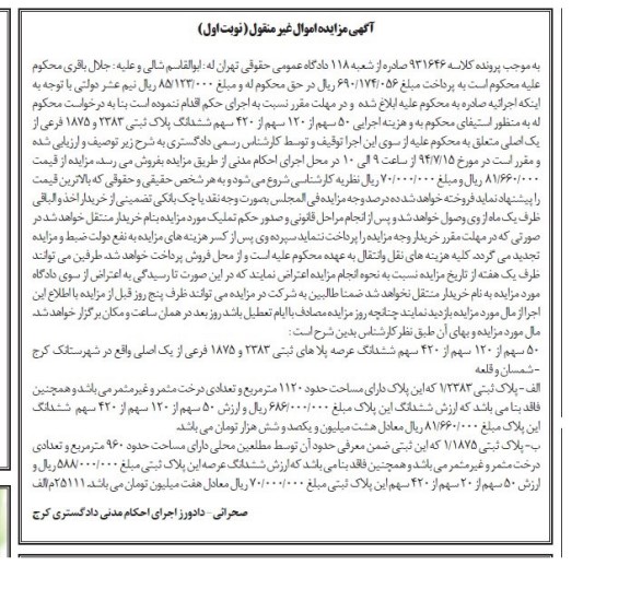 مزایده,ششدانگ پلاک ثبتی