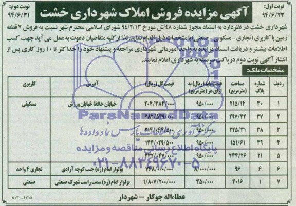 مزایده,فروش هفت قطعه زمین
