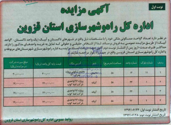 مزایده,چهار واحد مسکونی