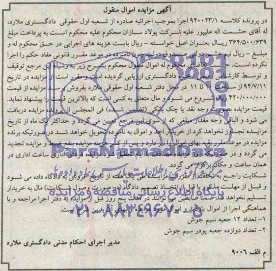 مزایده , مزایده تعداد 12 جعبه سیم جوش