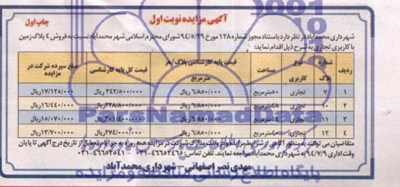 مزایده,فروش 4 پلاک زمین تجاری