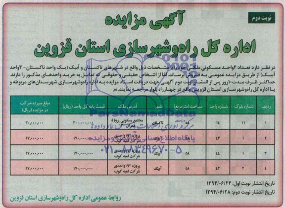 مزایده,چهار واحد مسکونی