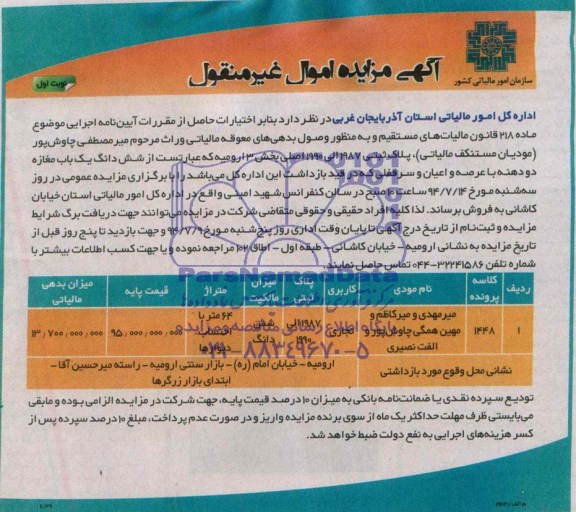 مزایده,ششدانگ یکباب مغازه