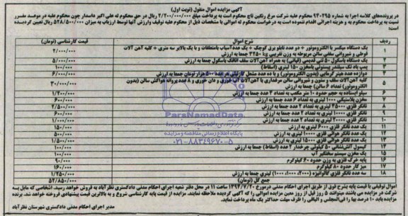 اگهی مزایده, مزایده یک دستگاه میکسر