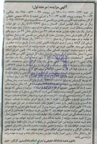 مزایده,مغازه تجاری