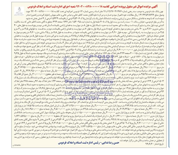 مزایده,ششدانگ اعیان اپارتمان
