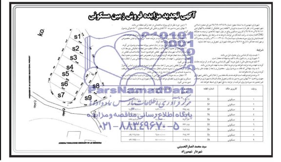 آگهی مزایده فروش9 قطعه زمین تفکیکی با کاربری مسکونی