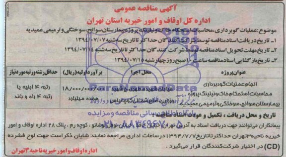 آگهی مناقصه عمومی,مناقصه  عملیات گودبرداری