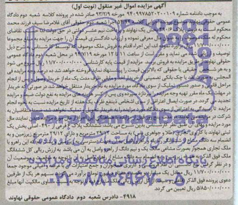 مزایده,ششدانگ پلاک کاربری تجاری