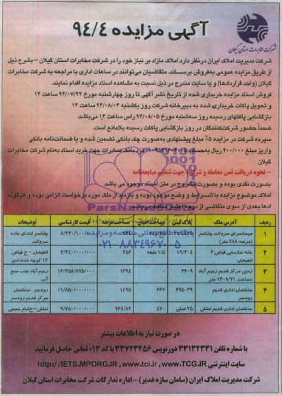 مزایده,املاک مازاد بر نیاز