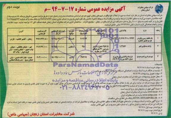 مزایده,سه مورد از املاک