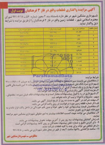 مزایده,قطعات زمین