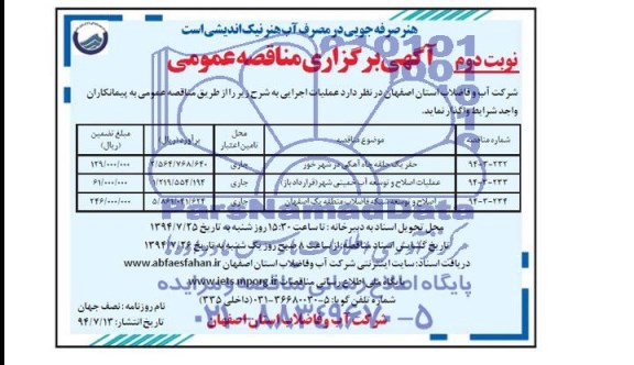 آگهی برگزاری مناقصه عمومی , مناقصه حفر یک حلقه چاه آهکی در شهر خور