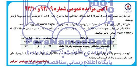 مزایده خودروی سواری پراید مدل 1381 ...