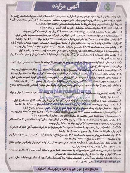 مزایده تعدادی از رقبات موقوفات