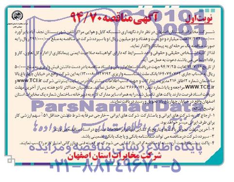 آگهی مناقصه, مناقصه نگهداری شبکه کابل و هوایی مراکز تلفن
