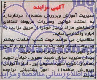 آگهی مزایده,مزایده تعدادی از فضاهای مازاد بر نیاز