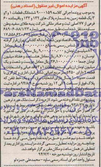مزایده, ششدانگ قطعات یک و دو و سه یک قطعه زمین