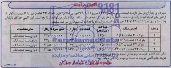 مزایده,تعداد 23  قطعه زمین کاربری مسکونی