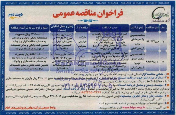 فراخوان مناقصه, مناقصه راهبری و نگهداری کارگاه تعمیرات ماشین آلات حمل و نقل سنگین و....
