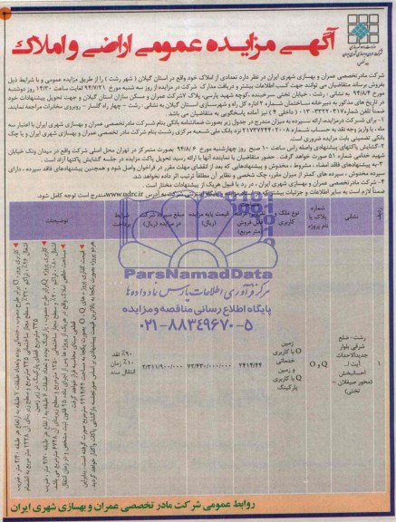 مزایده,اراضی و املاک