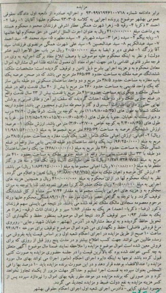 مزایده,ششدانگ عرصه ملک