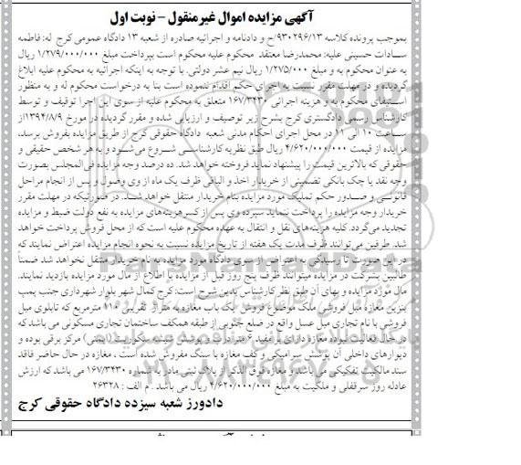 مزایده,یکباب مغازه