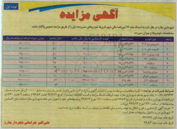 آگهی مزایده , مزایده خودرو