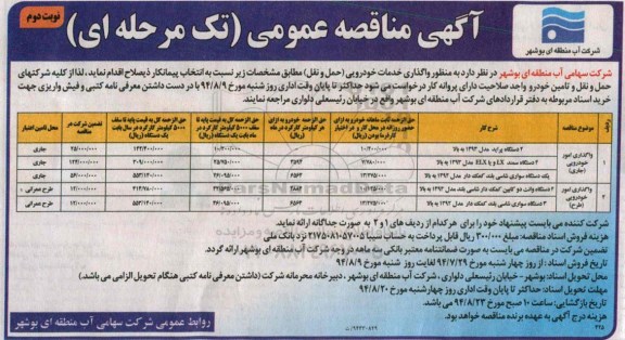 آگهی مناقصه عمومی تک مرحله ای,مناقصه واگذاری خدمات خودرویی 