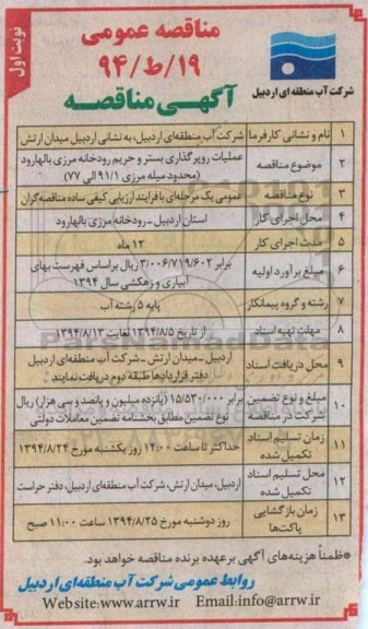 مناقصه عملیات روپرگذاری بستر و حریم رودخانه مرزی بالهارود 
