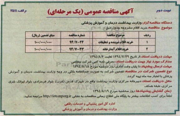 آگهی مناقصه عمومی یک مرحله ای,مناقصه خرید اقلام شوینده و تنظیفات
