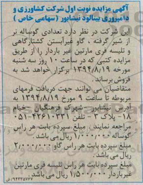 آگهی مزایده,مزایده تعدادی گوساله نر از شیر گرفته