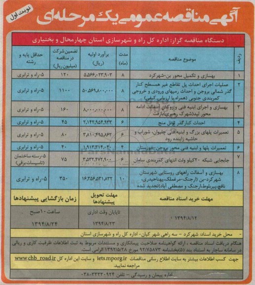 آگهی مناقصه عمومی یک مرحله ای,مناقصه بهسازی و تکمیل محور و ... 