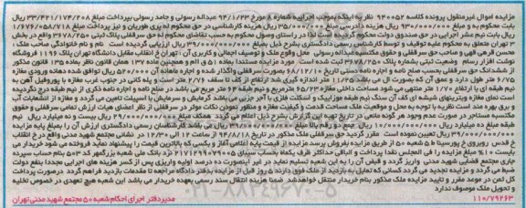 مزایده,حق سرقفلی پلاک ثبتی