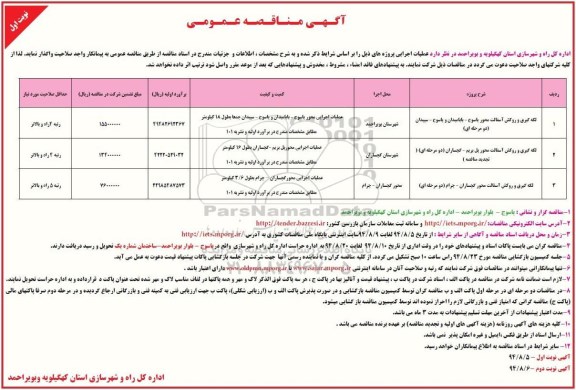 مناقصه , مناقصه لکه گیری و روکش آسفالت محور 