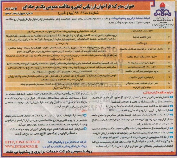 فراخوان ارزیابی کیفی و مناقصه عمومی, مناقصه  تهیه و تامین 75 دستگاه خودروی کولر دار 