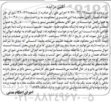 مزایده, یک باب مغازه کلاسه 321/94-7/94