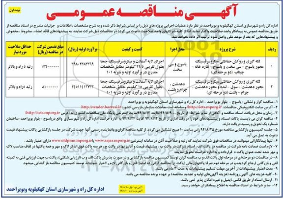 آگهی مناقصه عمومی , مناقصه لکه گیری و روکش حفاظتی میکروسرفیسینگ 