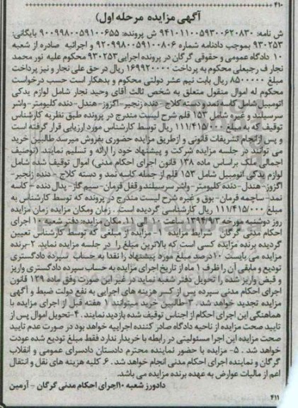 مزایده, لوازم یدکی اتومبیل