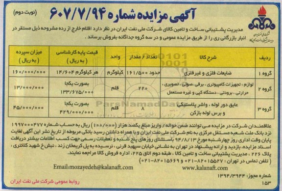 مزایده, مزایده ضایعات فلزی و غیر فلزی و....- نوبت دوم