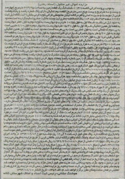 مزایده,اموال غیرمنقول اسناد رهنی زمین کلاسه د 13