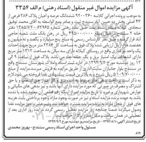مزایده,ششدانگ عرصه و اعیان پلاک 286 فرعی از 43 اصلی بخش ده حسن اباد