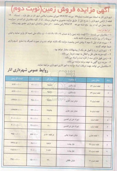 مزایده,تعداد 19 قطعه از اراضی نوبت دوم 
